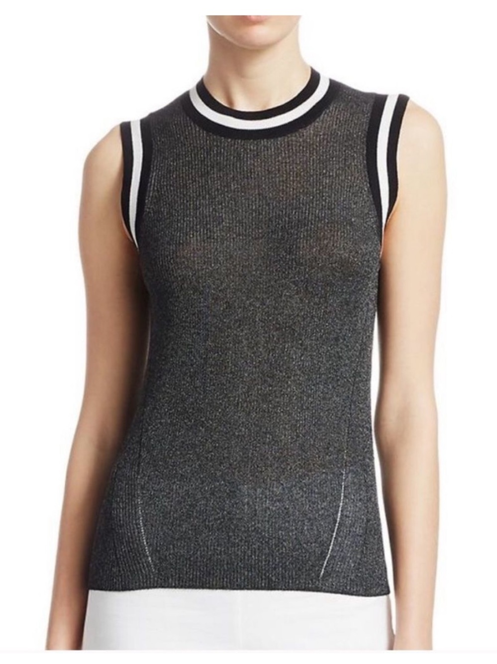 rag & bone Black Sleeveless Knit Tank with Cream Trim. NWOT